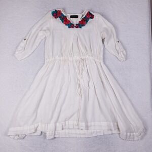 Khaadi Linen Cotton Embroidered Peasant Dress Size 12 Boho Cottagecore